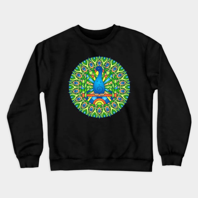 Peacock Bird Mandala Style Abstract Design Crewneck Sweatshirt by The Little Store Of Magic